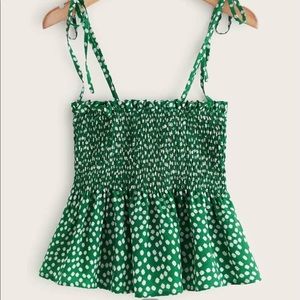 Green floral print spaghetti strap tie top